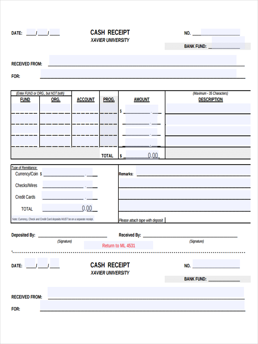 Cash Receipt Example