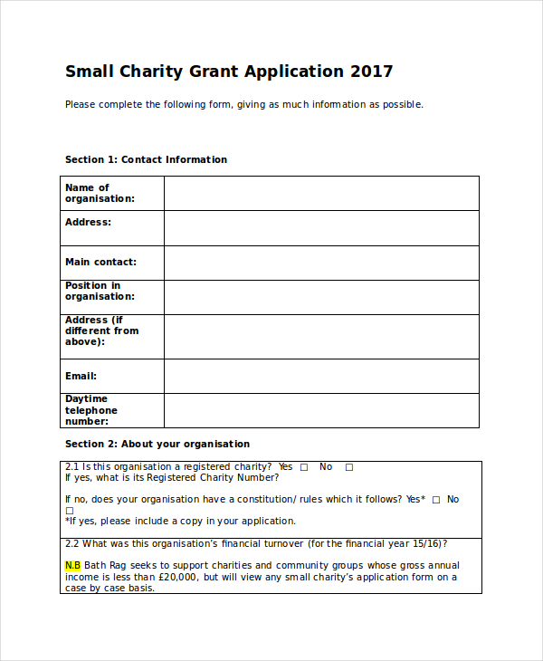 charity grant application