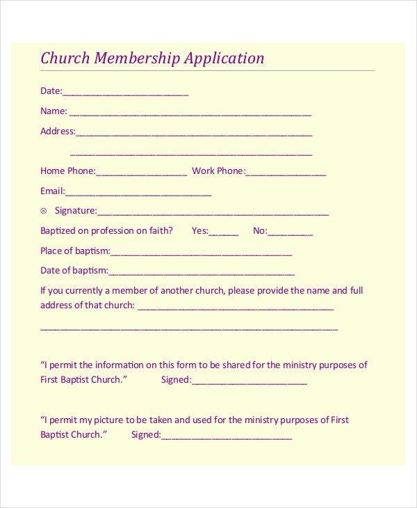 samples church membership form