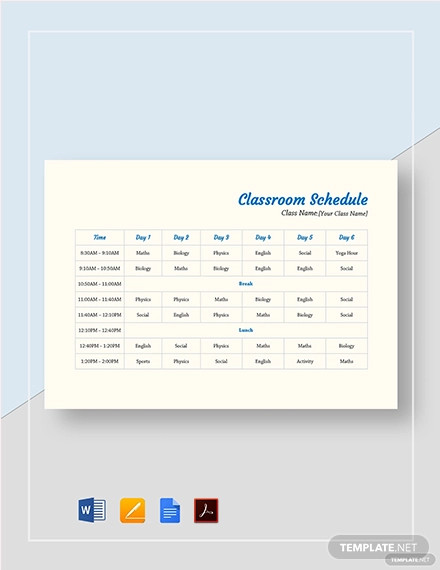 Classroom Schedule Template