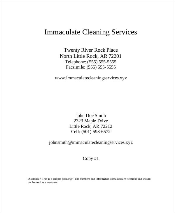 simple business plan for cleaning company