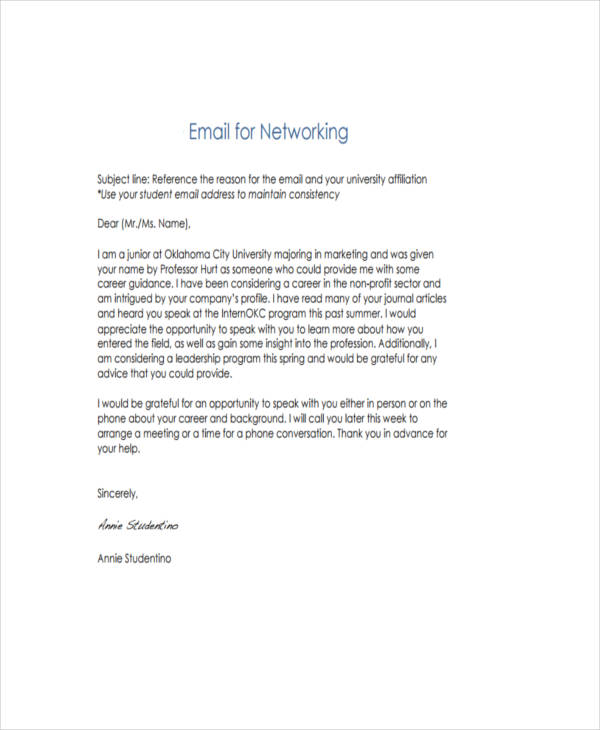 Networking Email 8+ Examples, Format, Pdf Examples