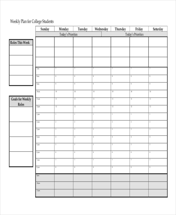 Weekly Plan - 8+ Examples, Format, Pdf | Examples