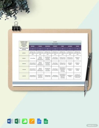 commercial daily construction schedule template
