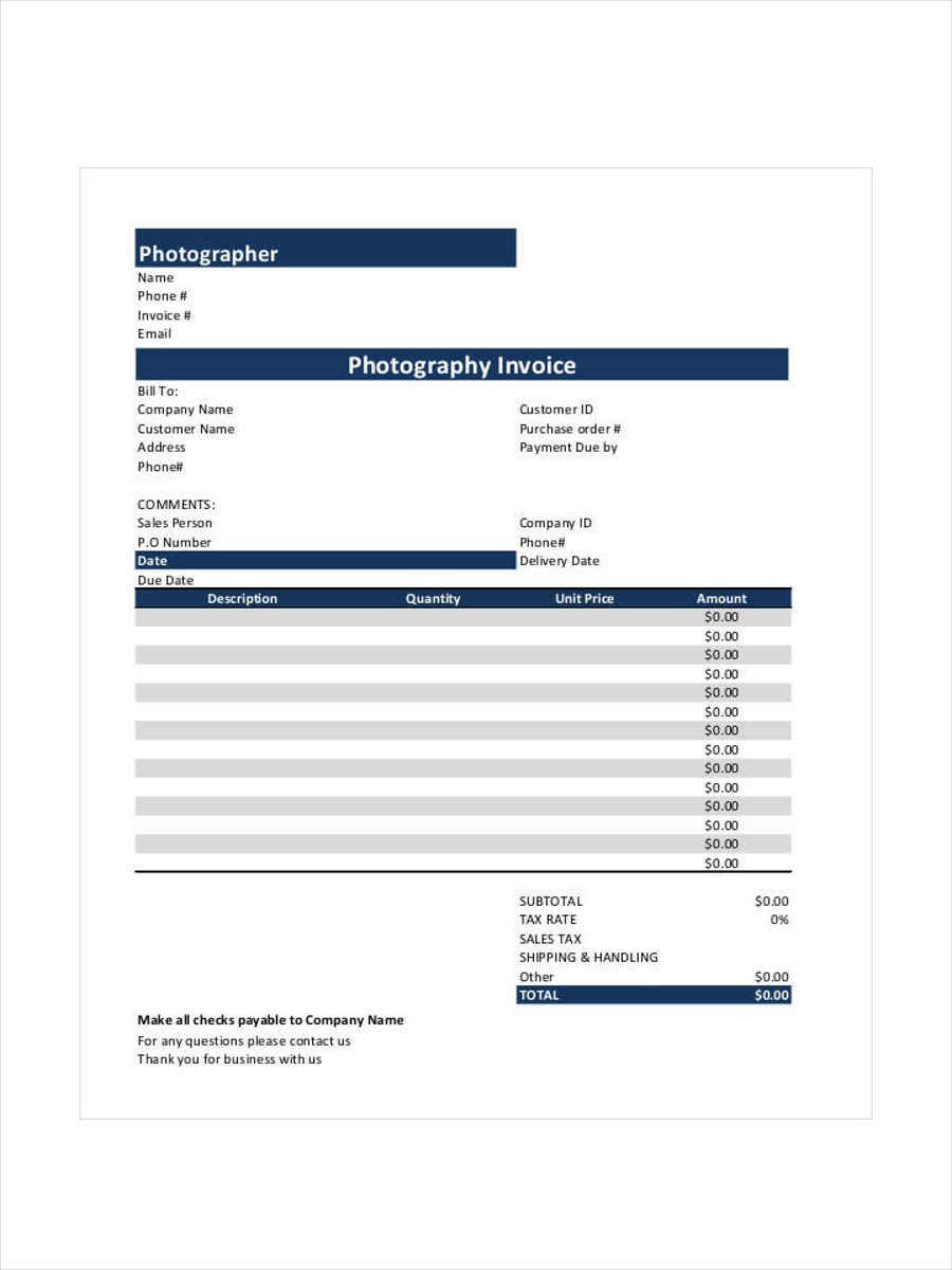 Photography Receipt Template