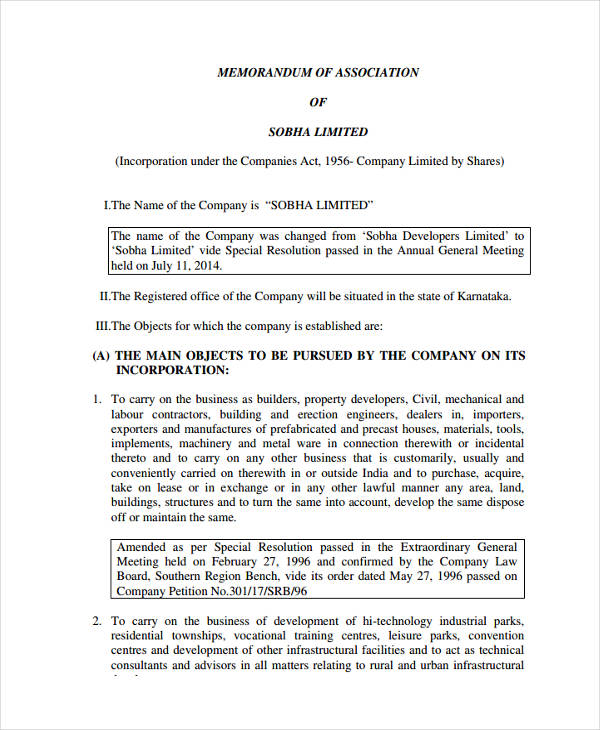 Company Association Memo Example