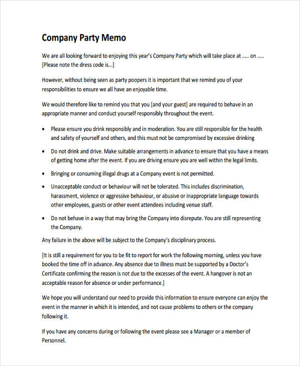 Company Party Memo