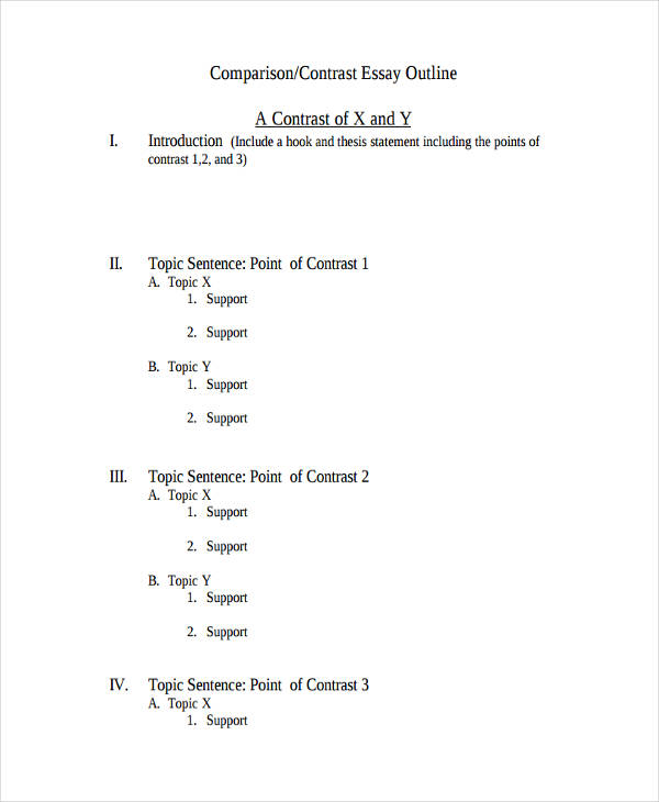 outline for compare and contrast essay