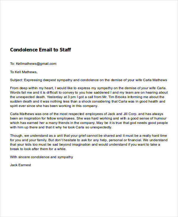 Condolence Email to Employee