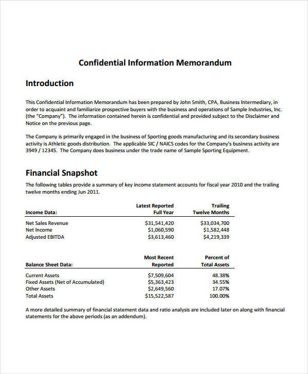 confidential information memo example
