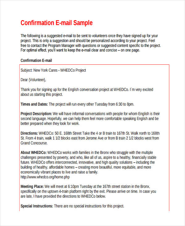 Confirmation Email 10+ Examples, Format, Pdf, Tips