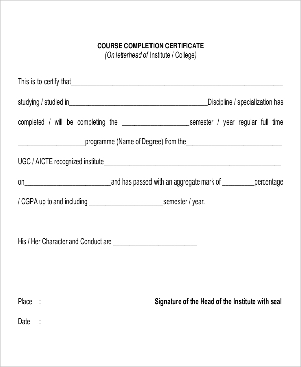 course completion certificate