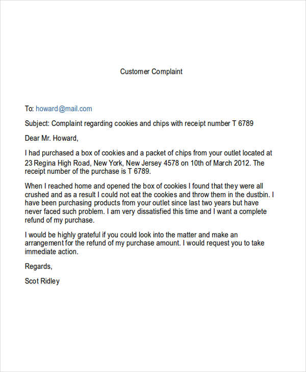 how to write an email of complaint example