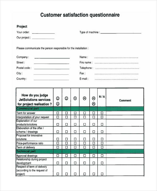 Free 7 Examples Of Questionnaire For Customer Satisfaction ...