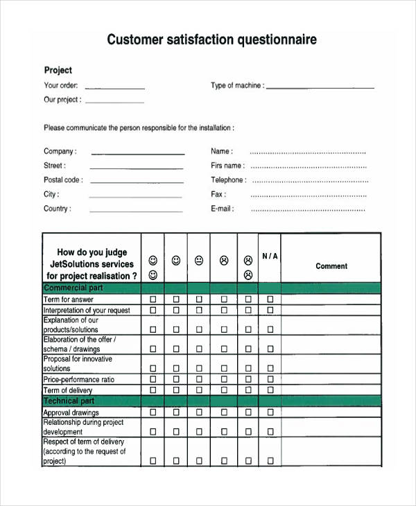 Free 7 Examples Of Questionnaire For Customer Satisfaction In Pdf Examples