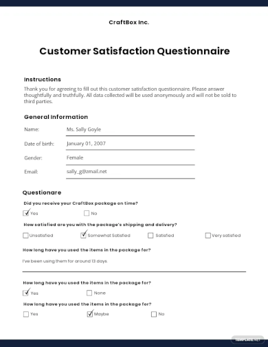 customer satisfaction questionnaire