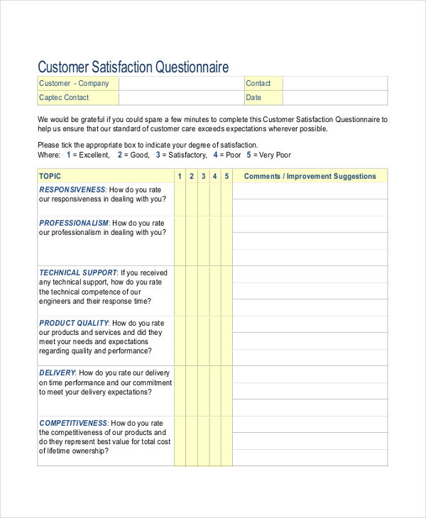 Customer Service Questionnaire 7 Examples Format Pdf Examples