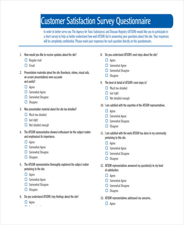 customer visit questionnaire