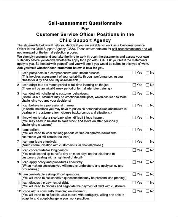 Customer Service Self Assessment