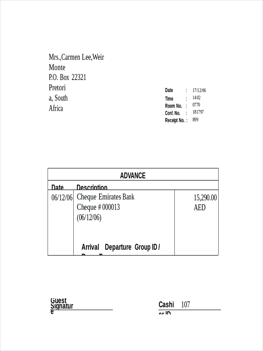 Fee Receipt Template Word