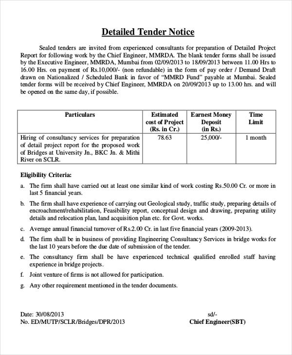 Tender Notice 8+ Examples, Format, Pdf Examples