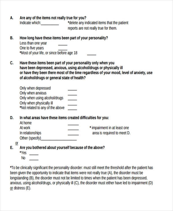 Personality Questionnaire - 6+ Examples, Format, Pdf | Examples