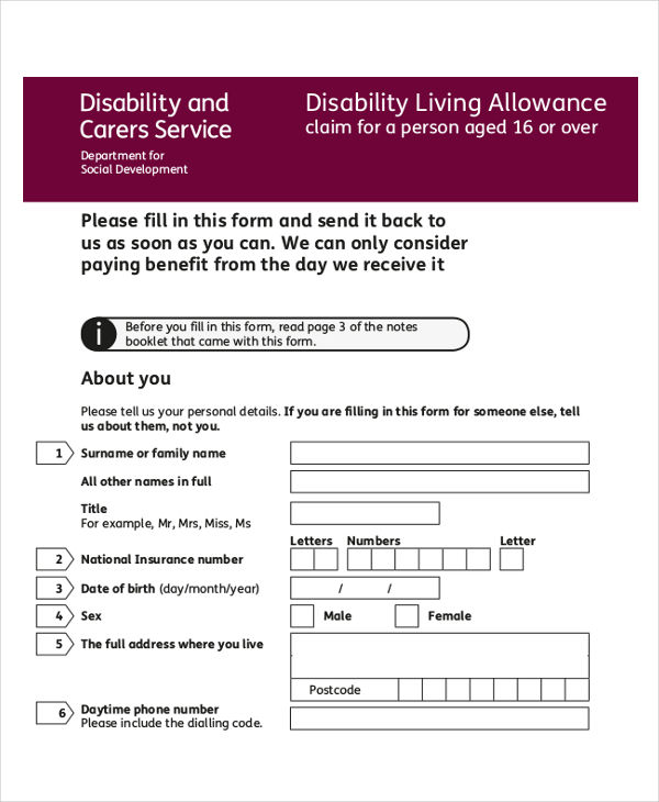Disability Allowance Sample