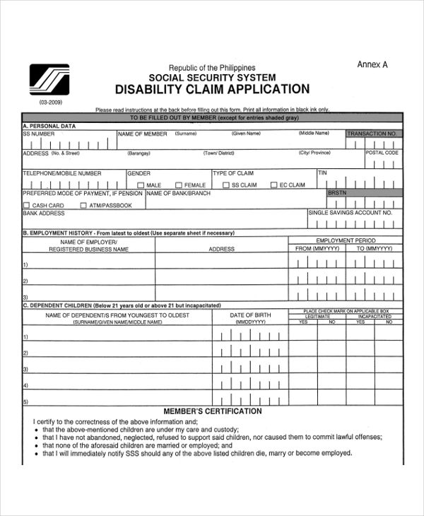 Disability Application 6 Examples Format Pdf Examples