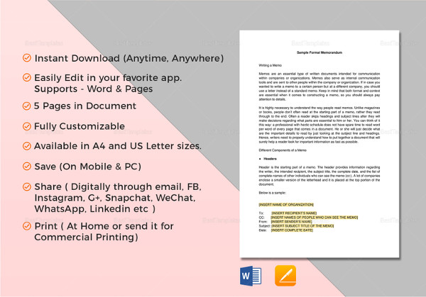 Editable Formal Memorandum Word Template