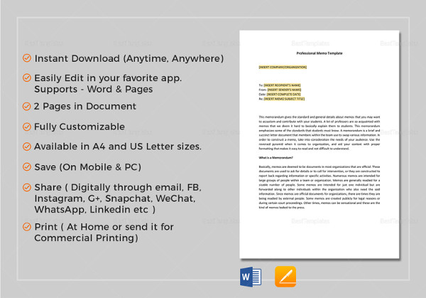 Editable Professional Memo Template