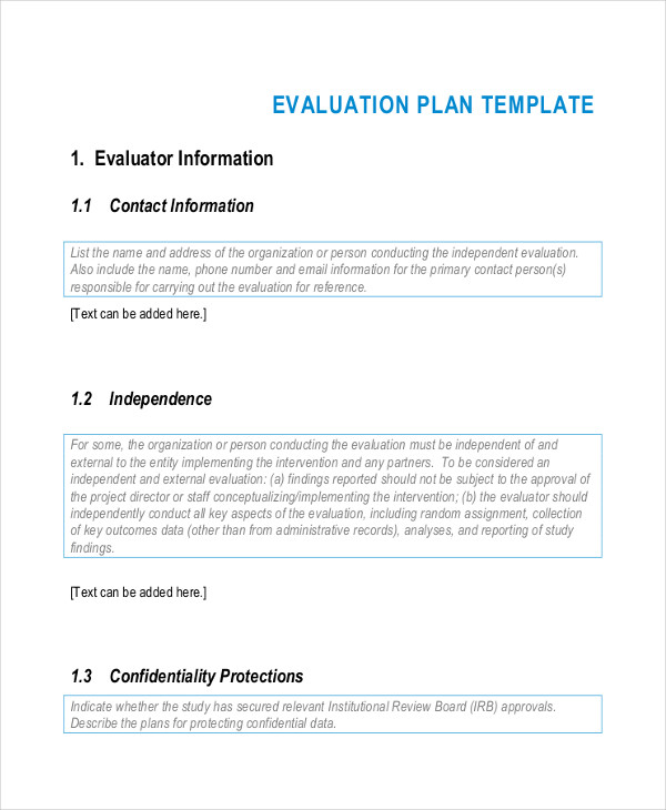 Evaluation Plan 8  Examples Samples PDF