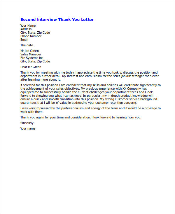 Second Interview Thank You Letter Template Database Letter Template 