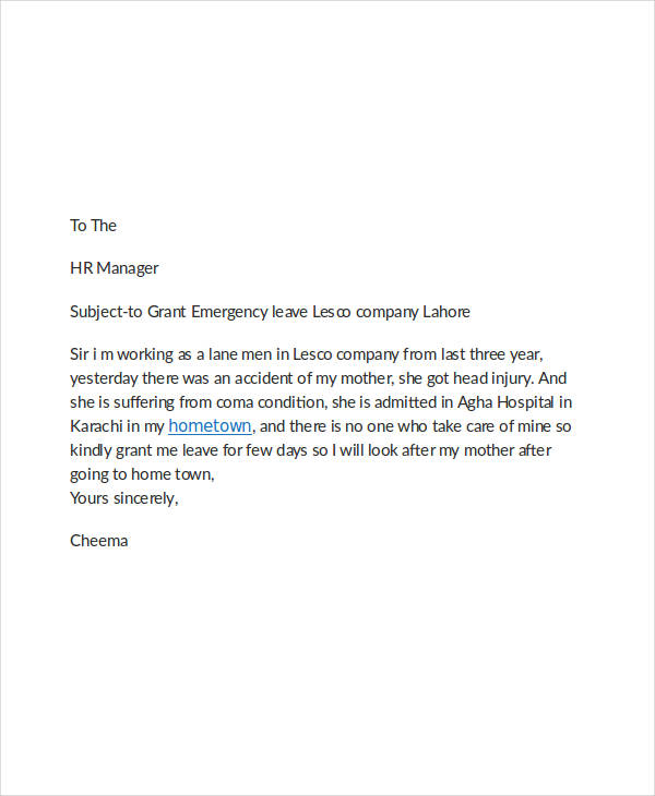 Emergency Leave Email Example1