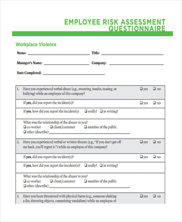 Employee Risk Assessment Questionnaire