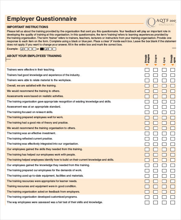 Training Needs Survey Questions For Employees Template 7121