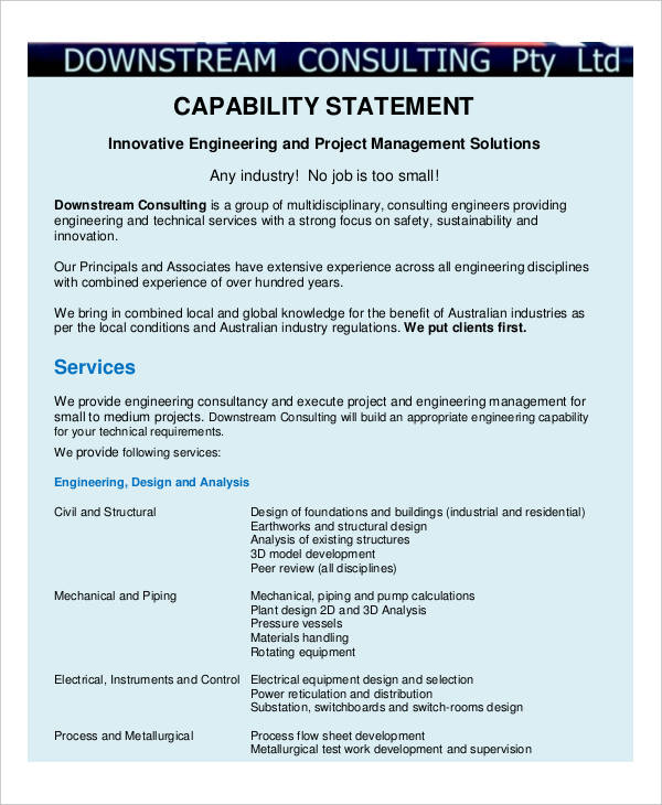 14 Capability Statement Examples 14 Capability Statement Examples