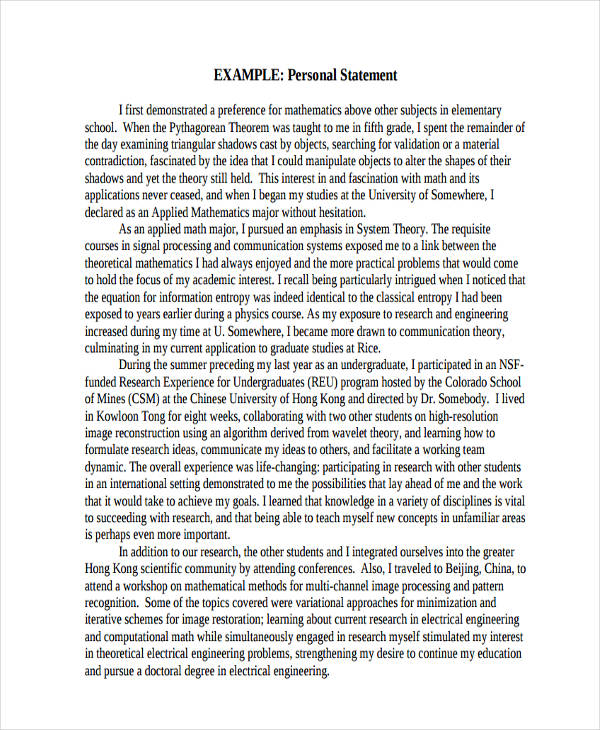 personal statement for graduate school sample essays