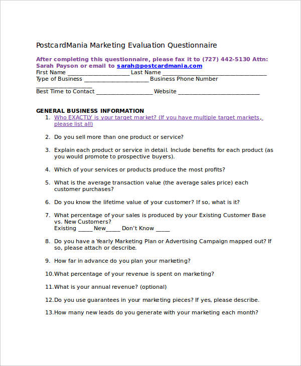sample questionnaire thesis marketing strategy