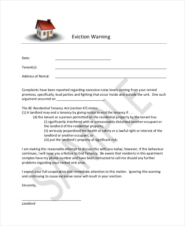 Eviction Notice Warning Letter