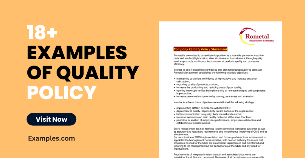 Examples of Quality Policy