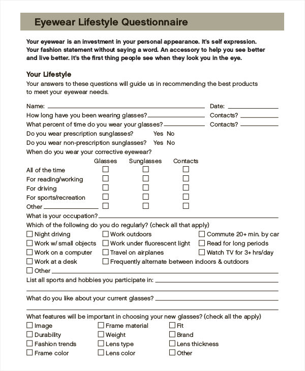 FREE 8+ Lifestyle Questionnaire Examples & Samples in PDF ...