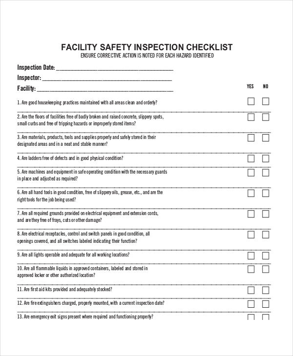 facility inspection checklist