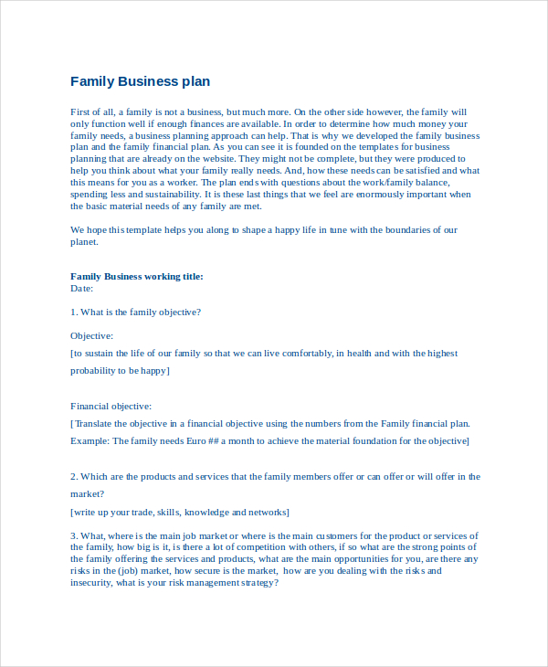 family business plan