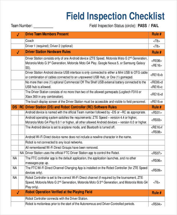 Field Inspection Checklist