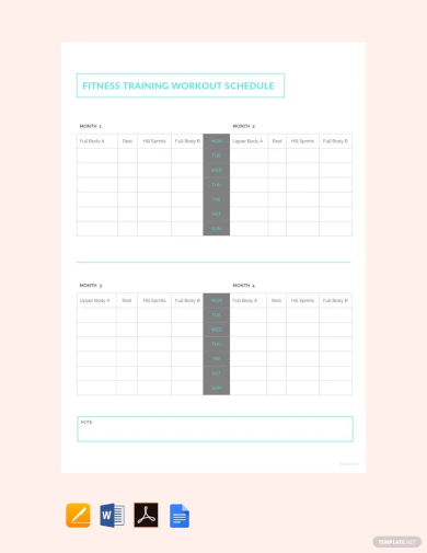 fitness training workout schedule template