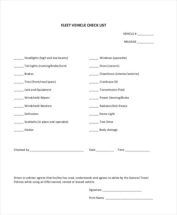 fleet vehicle checklist