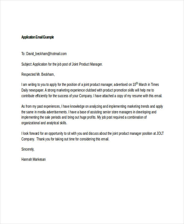 formal email application letter