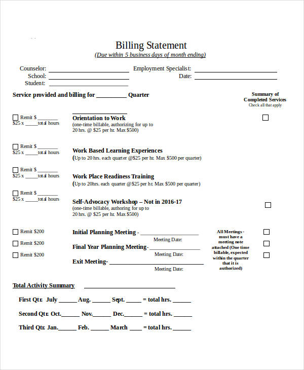 formal billing example