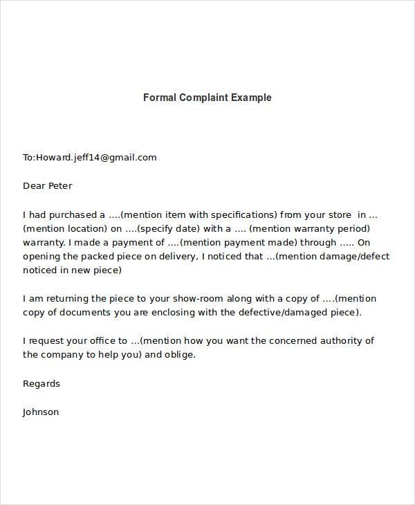 5 Complaint Email Examples Samples Doc