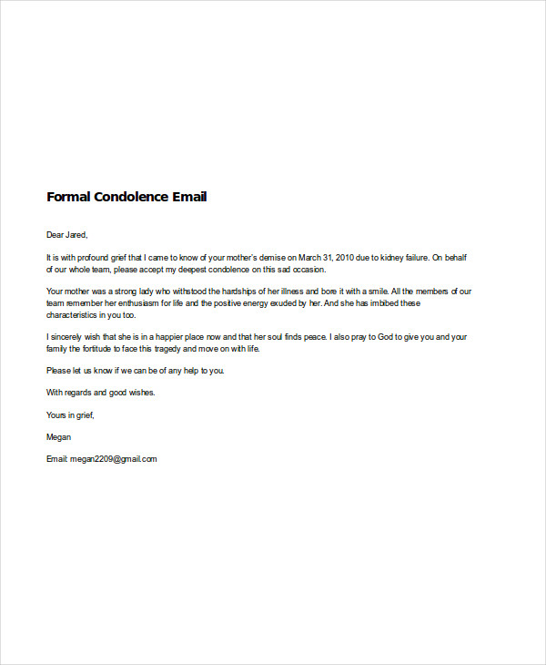 6+ Condolence Email Examples & Samples - DOC  Examples